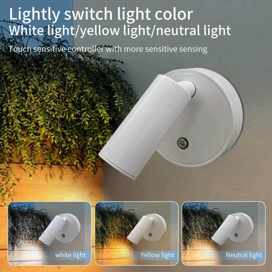 Wall Lights Spotlight Cordless Dimmable For Bedroom, Bedside Lamp For Reading, Light Touch Switch