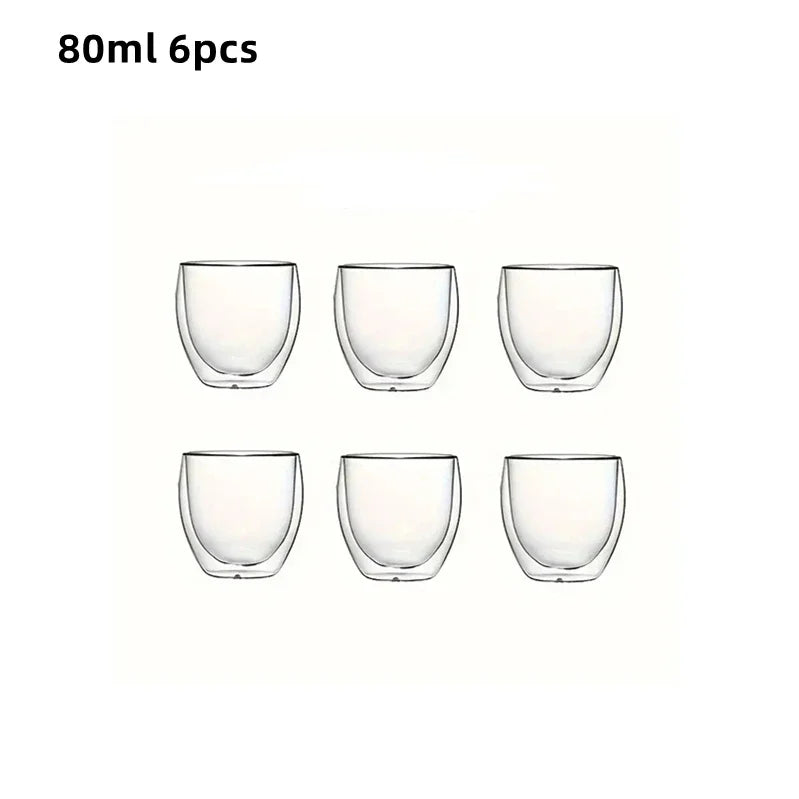 6pcs Cute Mugs Coffee Double Wall Glass