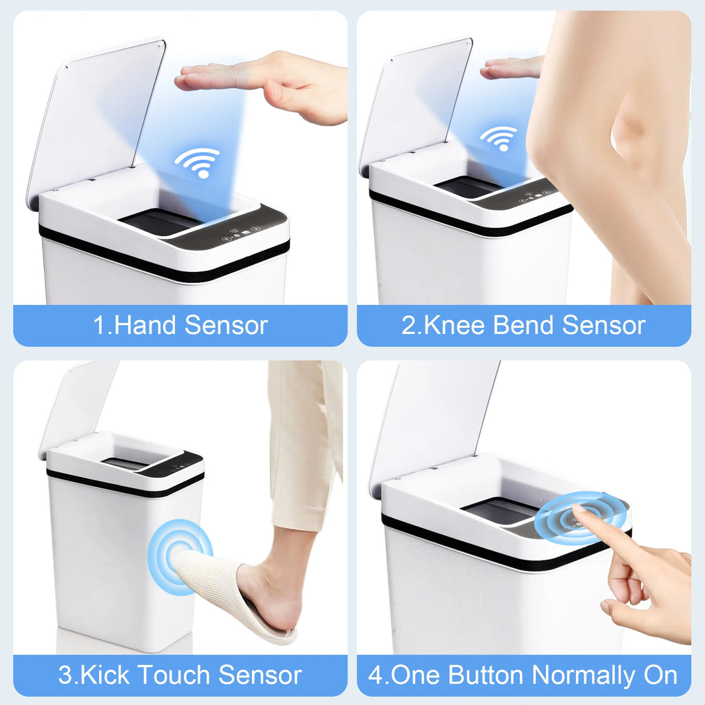 2pcs White Automatic Trash Cans Touchless Motion Sensor Slim with Lid for Bathroom, Bedroom, Living Room and Office