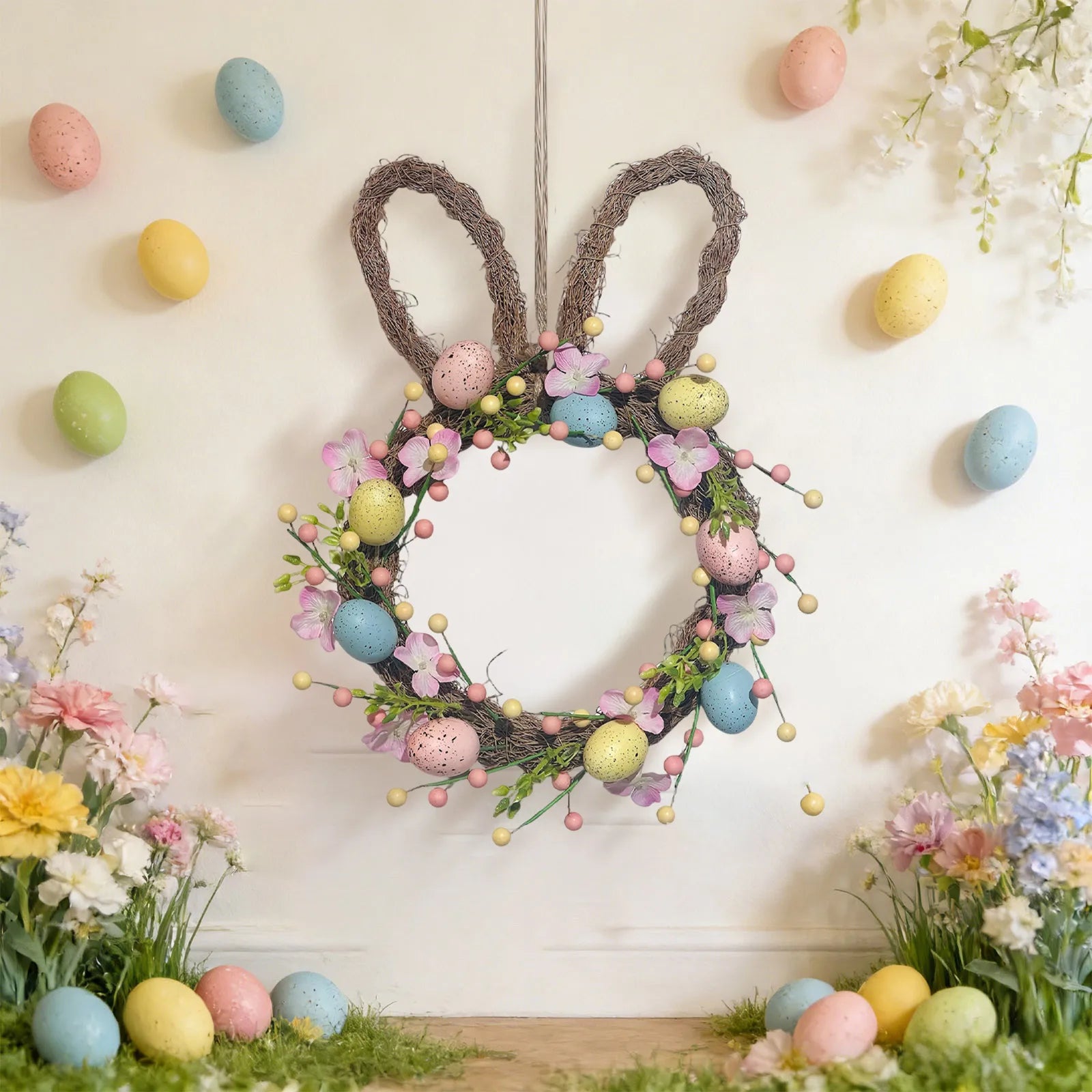 Colorful Festive Eggs Floral Garland, Easter Wreaths For Front Door