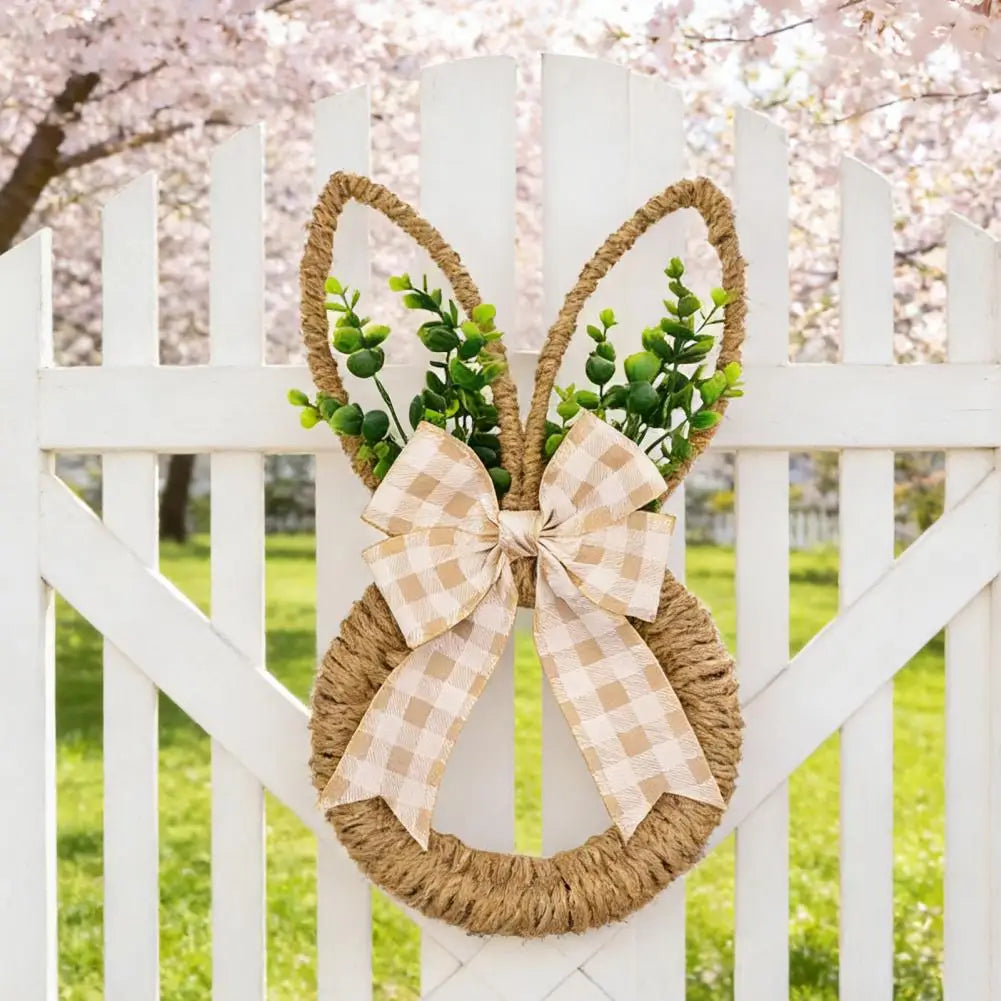 Hemp Rope Bow Spring Floral Wreath Easter Door Decor