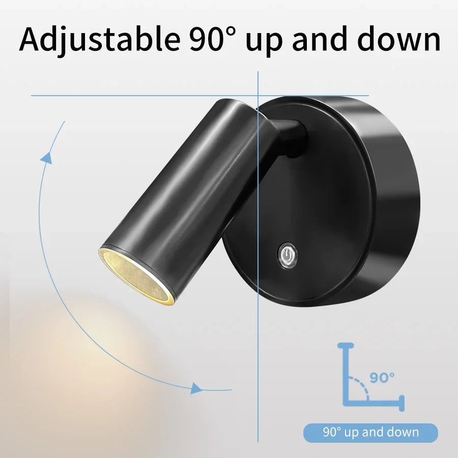 Wall Lights Spotlight Cordless Dimmable For Bedroom, Bedside Lamp For Reading, Light Touch Switch