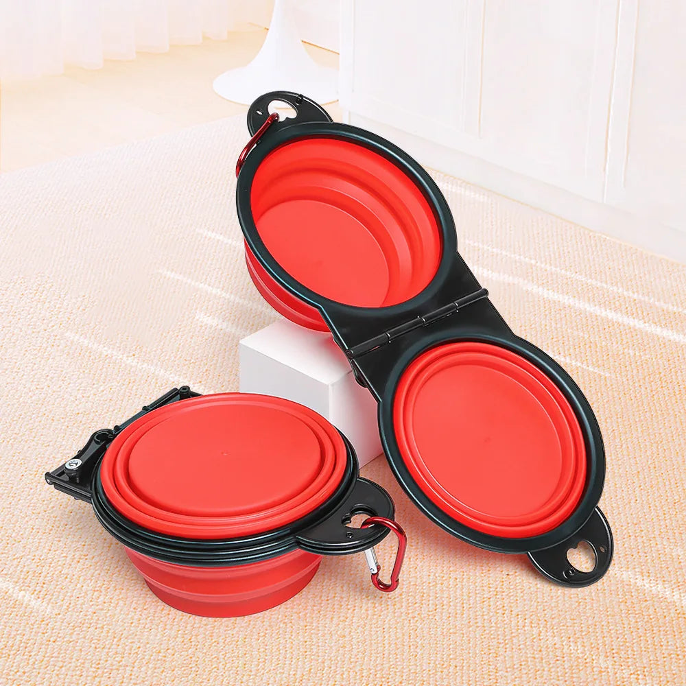 2-in-1 foldable dual portable outdoor travel dog and cat drinking bowl
