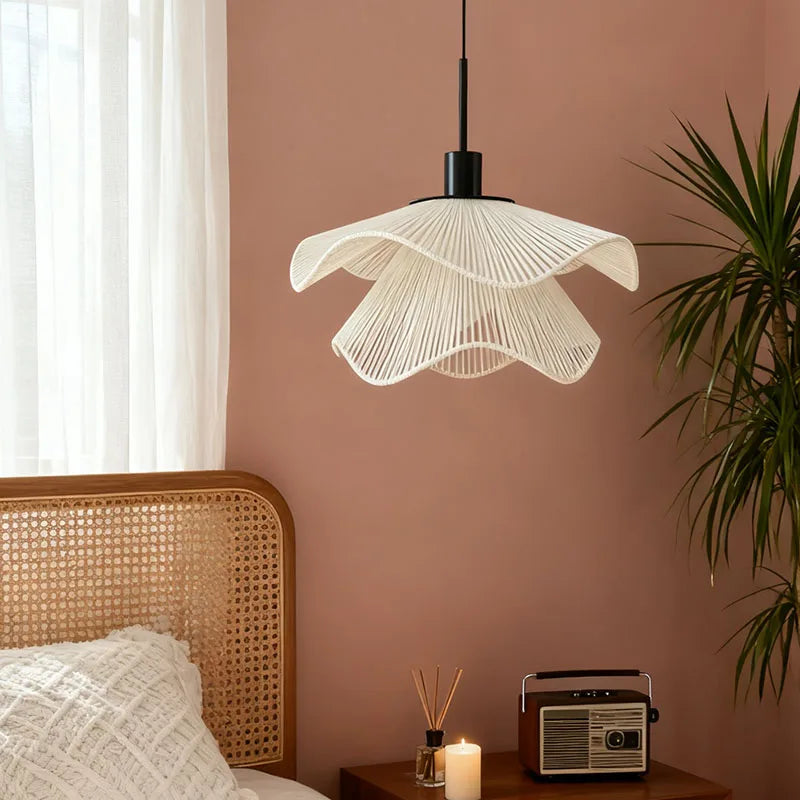 Rattan Flower Chandelier, Home Accent Decoration For Living Room, Dining, Bedroom, Height Adjustable
