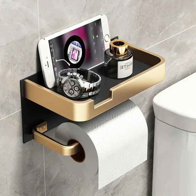 Black Gold Toilet Paper Holder Bathroom Wall Mount