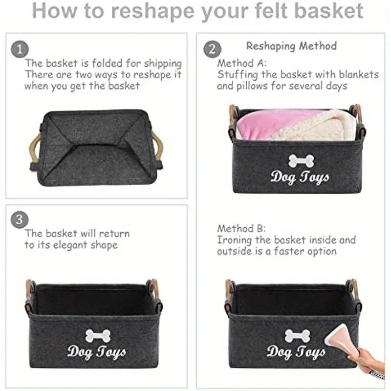 Felt pet toy box, storage basket box - perfect for organizing pets