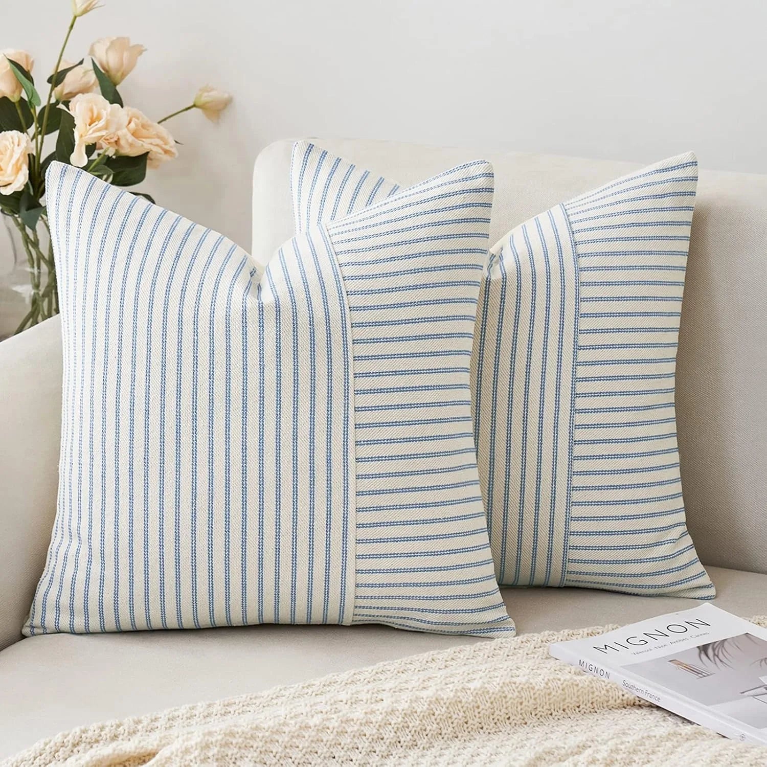 Modern Black and Beige Striped Linen Pillow Covers