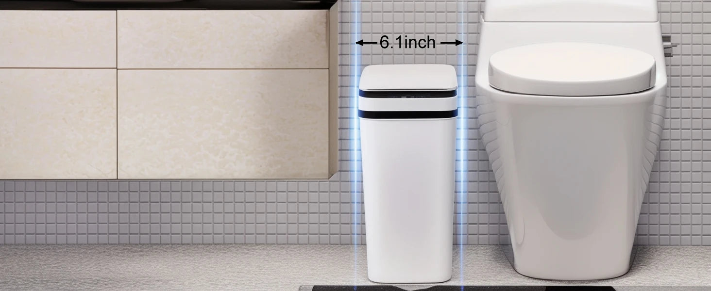 2pcs White Automatic Trash Cans Touchless Motion Sensor Slim with Lid for Bathroom, Bedroom, Living Room and Office