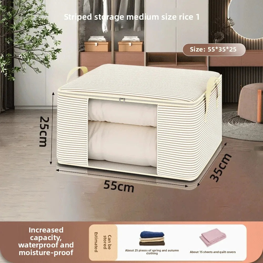 Stripe Zipper Style Storage Bag With Large Capacity