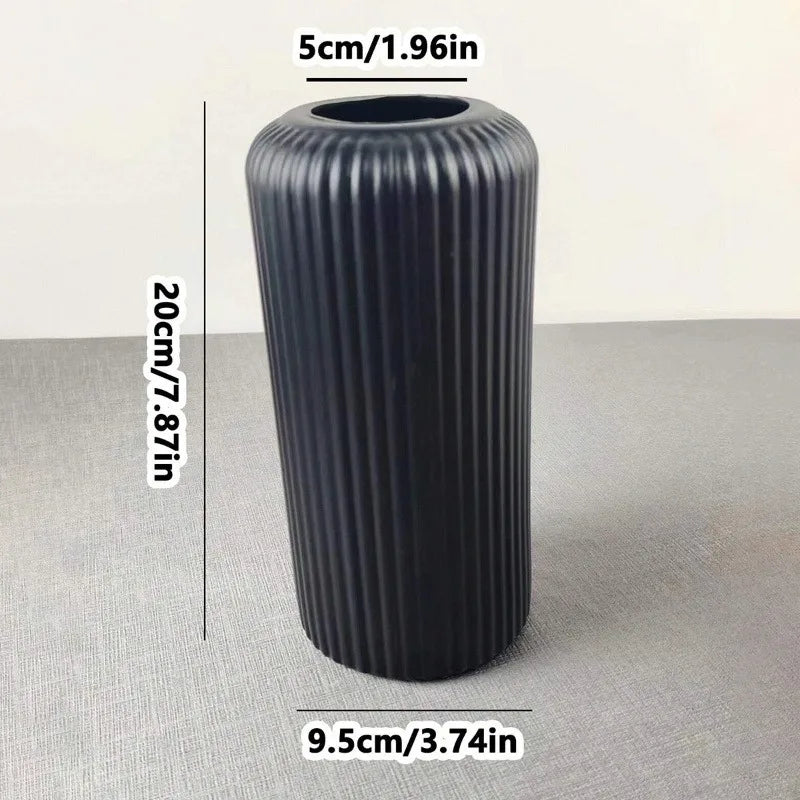 1pc Striped Ceramic-Look Plastic Vase