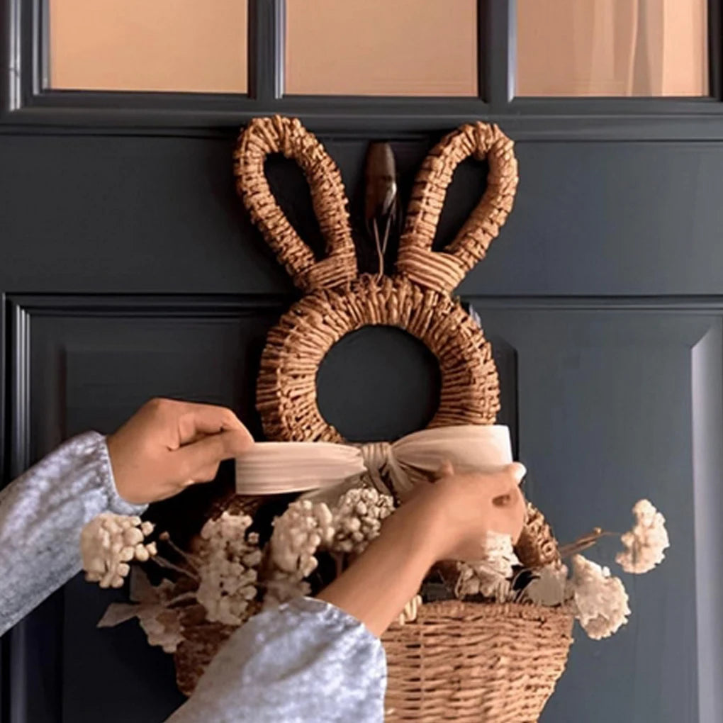 Natural Hand Woven Wickers Easter Bunny Basket Cute For Front Door Decorations