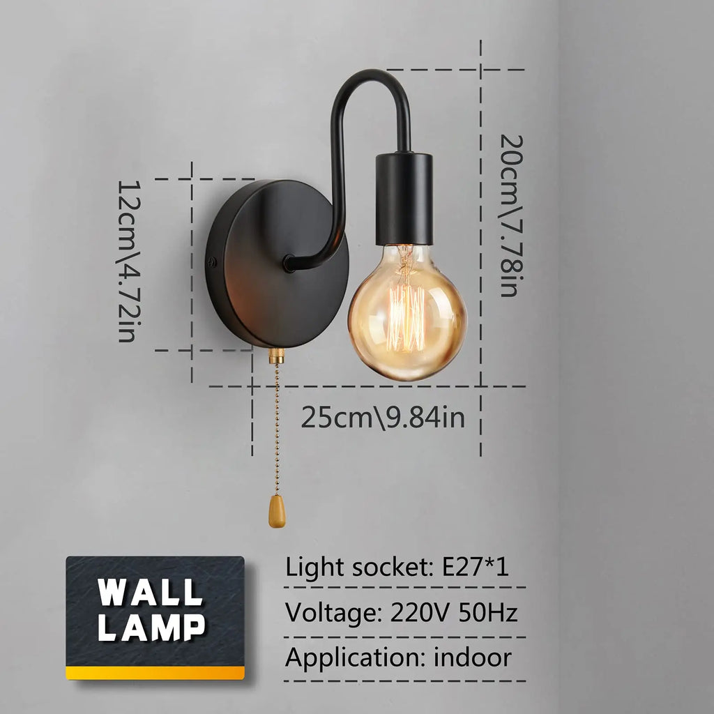 Industrial Wall Lamp Iron Black Indoor Lighting For Bedside, Bathroom, Bedroom Wall Light Fixture Decor