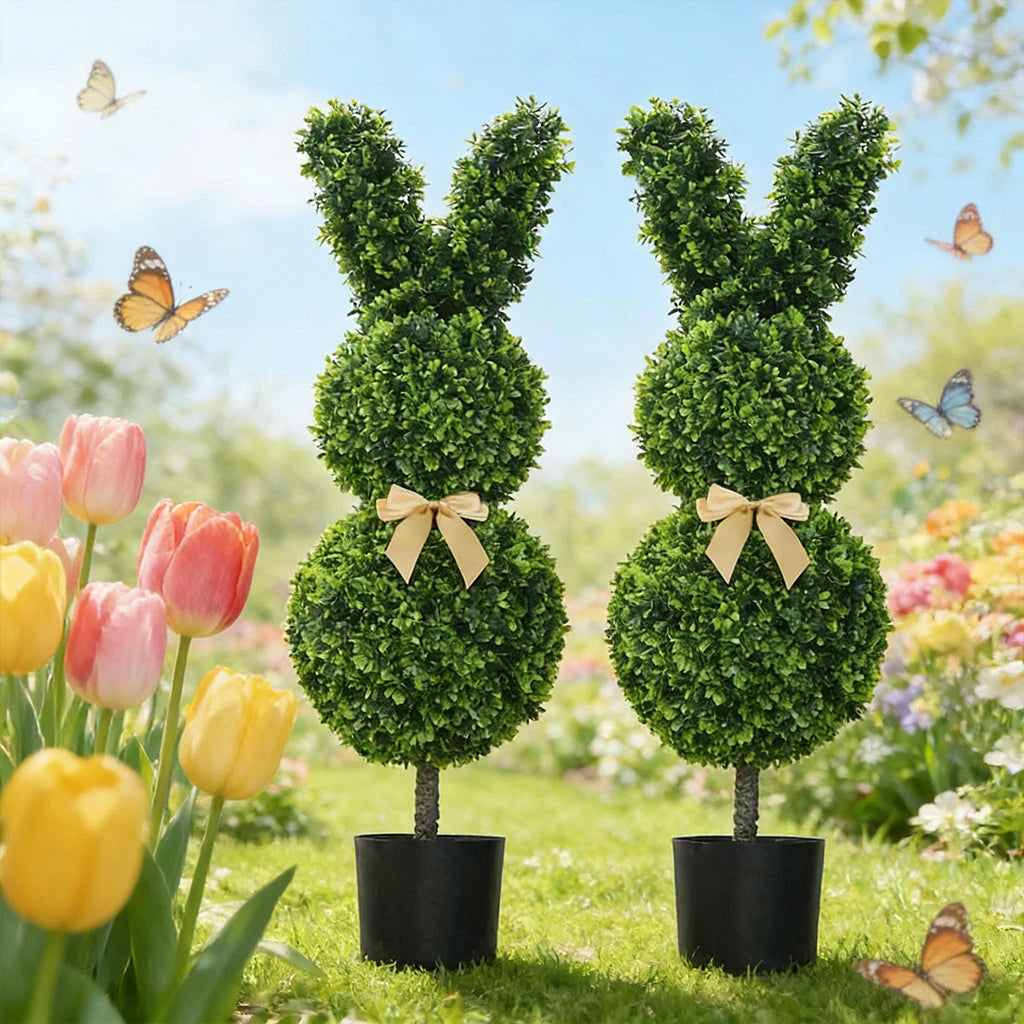 Bunny Garden Stakes Greenery Faux Rabbit Yard Spring Decor For Porch Pathway