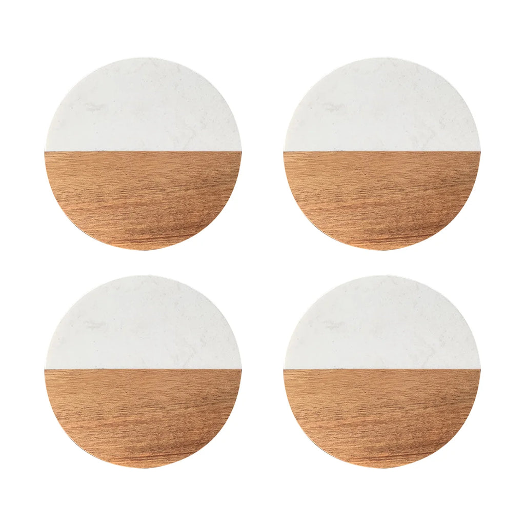 4 pcs Elegant Wooden and Marble Coaster Set, Perfect for Protecting Your Furniture