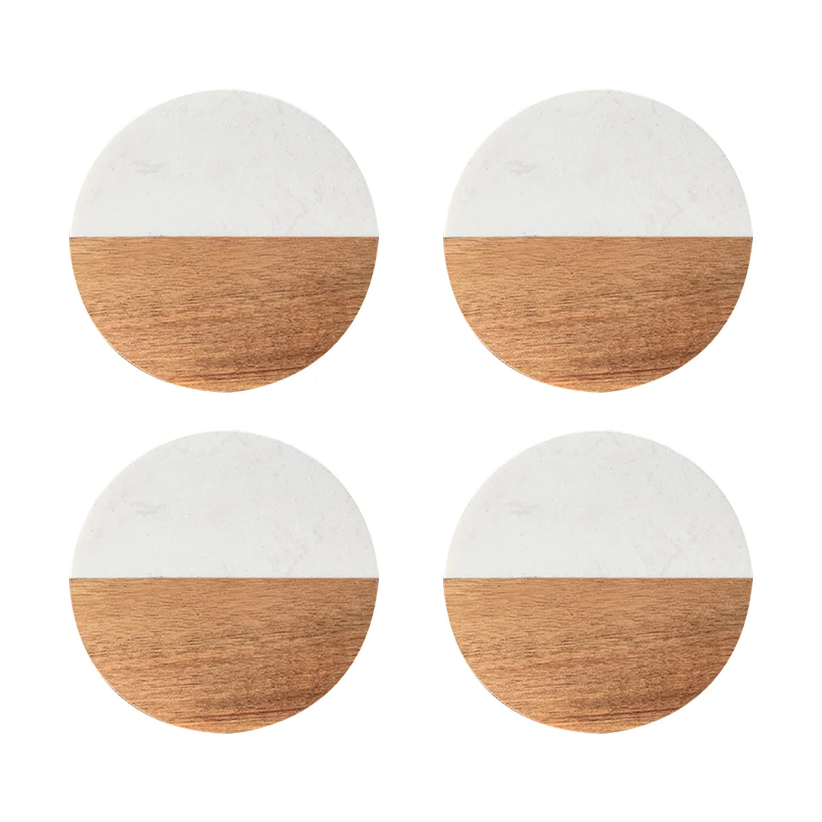 4 pcs Elegant Wooden and Marble Coaster Set, Perfect for Protecting Your Furniture