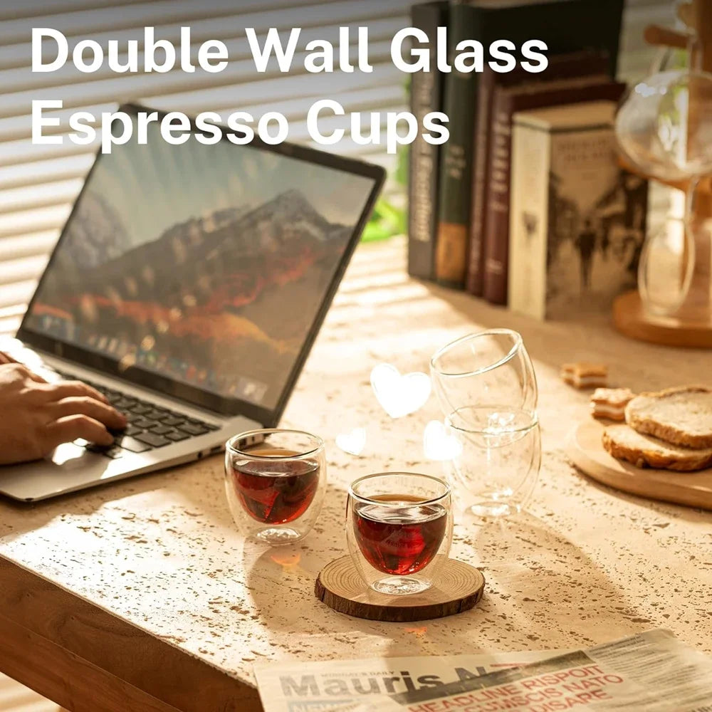 6pcs Cute Mugs Coffee Double Wall Glass