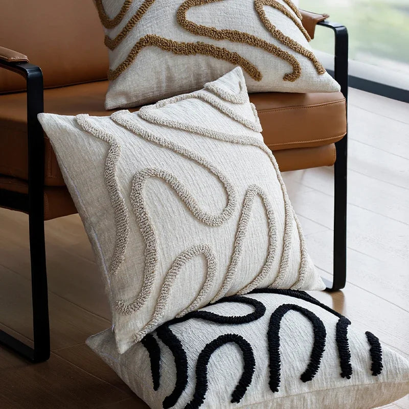 Boho Style Decorative Throw Pillow Cover Soft Geometric Lines
