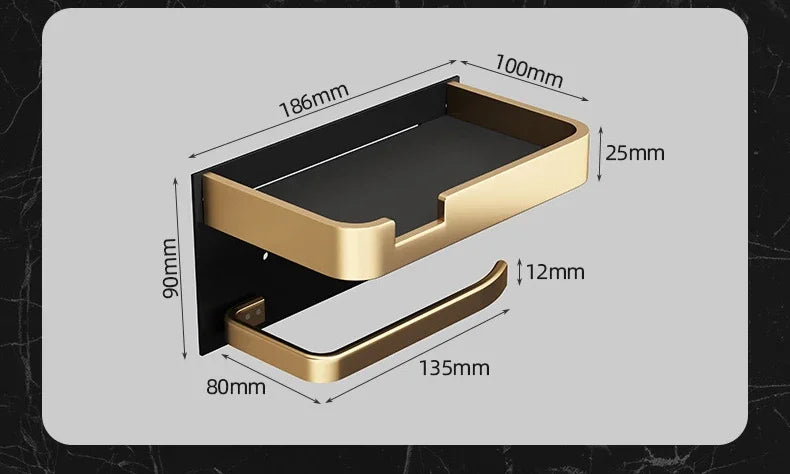 Black Gold Toilet Paper Holder Bathroom Wall Mount