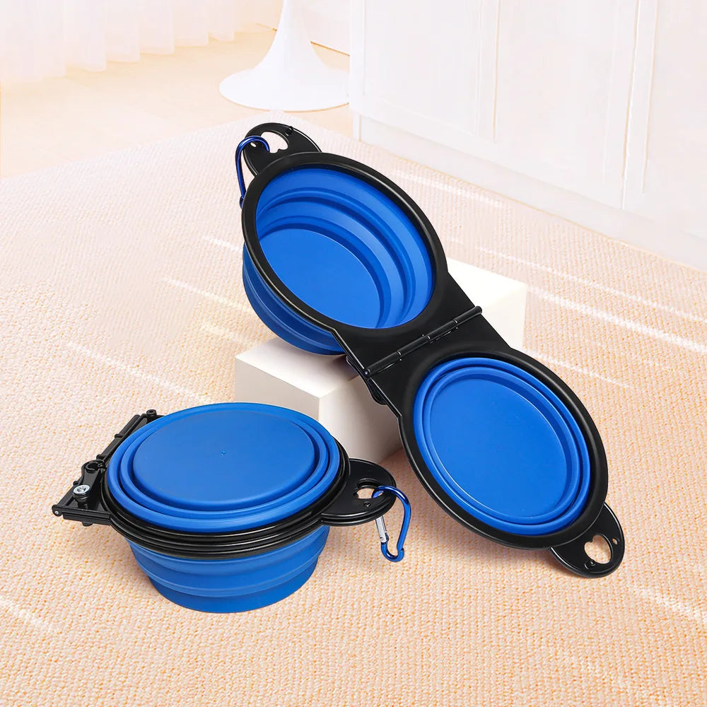2-in-1 foldable dual portable outdoor travel dog and cat drinking bowl